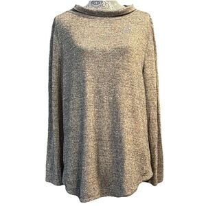 Talbots Super Cozy Soft Sweater Black Gray Gold Metallic Flecks XL Mock Neck